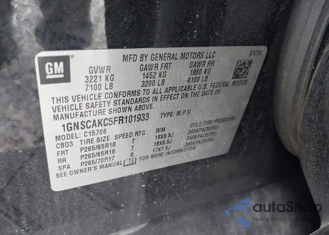 2015 Chevrolet Tahoe Ls from USA, damaged, VIN 1GNSCAKC5FR101933